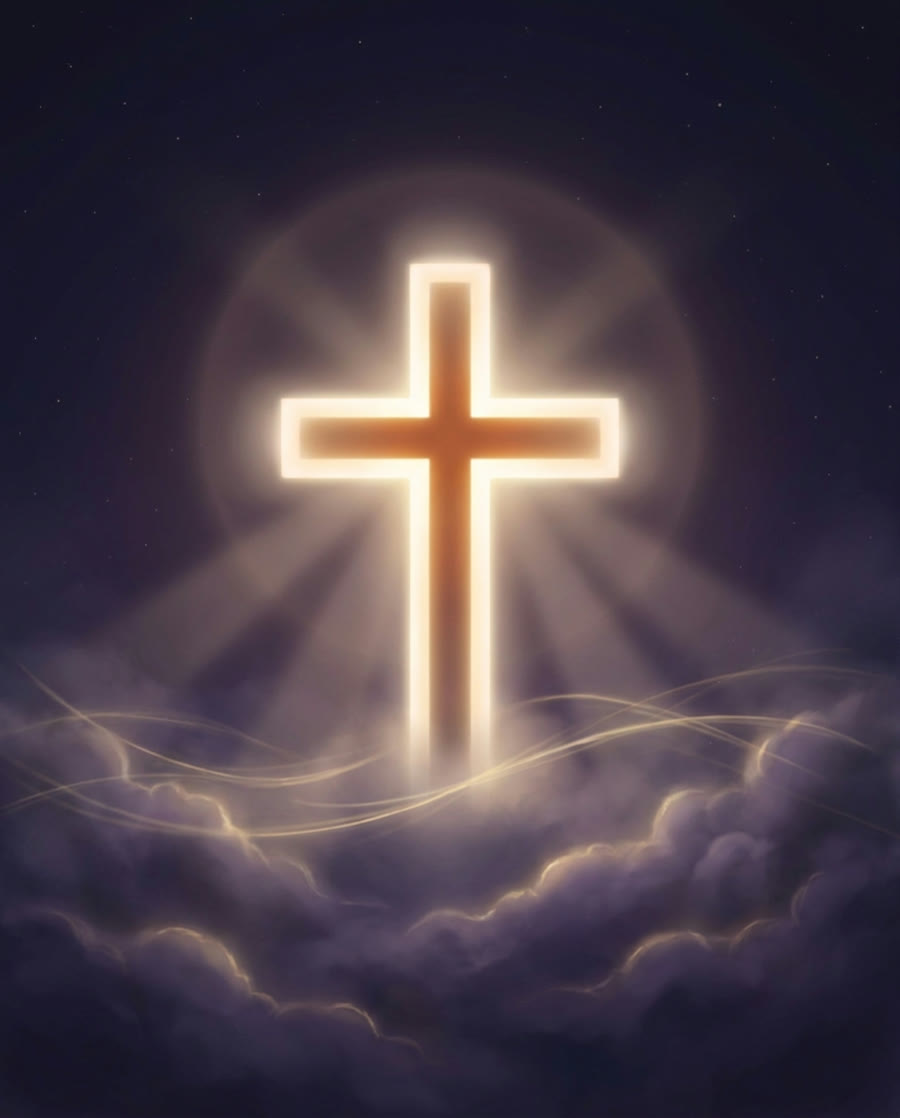 A cross glowing with radiant light