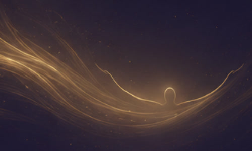 A lone figure standing in warm light