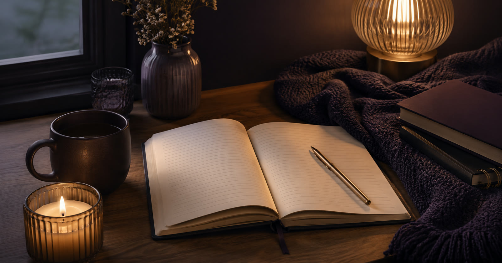 prayer journal prompts for hard seasons — open journal with pen beside a candle at night